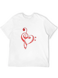 Red Music Heart Graphic Black T-Shirt