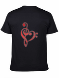 Red Music Heart Graphic Black T-Shirt