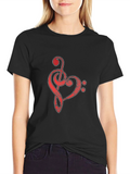 Red Music Heart Graphic Black T-Shirt