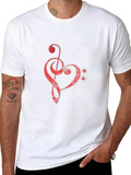 Red Music Heart Graphic Black T-Shirt