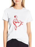 Red Music Heart Graphic Black T-Shirt