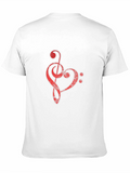 Red Music Heart Graphic Black T-Shirt