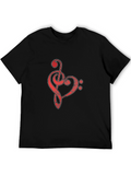 Red Music Heart Graphic Black T-Shirt