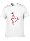 Red Music Heart Graphic Black T-Shirt