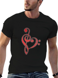 Red Music Heart Graphic Black T-Shirt