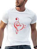 Red Music Heart Graphic Black T-Shirt