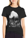 Abstract Feather Graphic Black T-Shirt