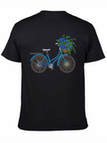Blue Bicycle & Flowers Black Graphic T-Shirt