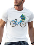 Blue Bicycle & Flowers Black Graphic T-Shirt