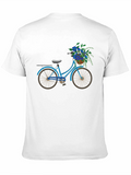 Blue Bicycle & Flowers Black Graphic T-Shirt