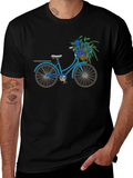 Blue Bicycle & Flowers Black Graphic T-Shirt