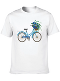 Blue Bicycle & Flowers Black Graphic T-Shirt