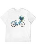 Blue Bicycle & Flowers Black Graphic T-Shirt