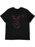 Cute Pink Bear Graphic Black T-Shirt