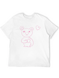Cute Pink Bear Graphic Black T-Shirt