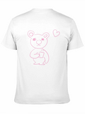 Cute Pink Bear Graphic Black T-Shirt