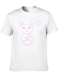 Cute Pink Bear Graphic Black T-Shirt