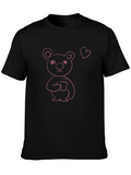 Cute Pink Bear Graphic Black T-Shirt