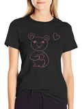 Cute Pink Bear Graphic Black T-Shirt