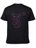 Cute Pink Bear Graphic Black T-Shirt