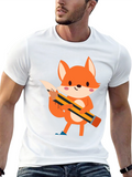 Cute Cartoon Fox with Pencil Black T-Shirt