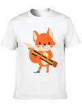 Cute Cartoon Fox with Pencil Black T-Shirt