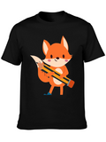 Cute Cartoon Fox with Pencil Black T-Shirt