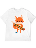Cute Cartoon Fox with Pencil Black T-Shirt