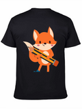 Cute Cartoon Fox with Pencil Black T-Shirt