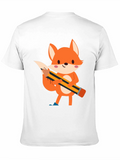 Cute Cartoon Fox with Pencil Black T-Shirt