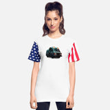 A fast ambulance inside a crowdedfantasy street