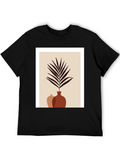 Minimalist Plant Print Black T-Shirt
