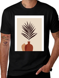 Minimalist Plant Print Black T-Shirt