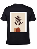 Minimalist Plant Print Black T-Shirt