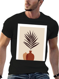 Minimalist Plant Print Black T-Shirt