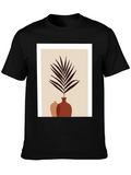 Minimalist Plant Print Black T-Shirt