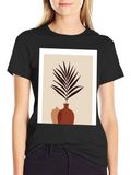 Minimalist Plant Print Black T-Shirt
