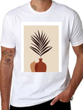 Minimalist Plant Print Black T-Shirt