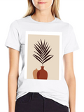 Minimalist Plant Print Black T-Shirt