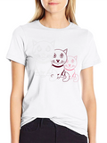 Cute Cat Trio Graphic Tee - Black Cotton T-Shirt