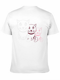 Cute Cat Trio Graphic Tee - Black Cotton T-Shirt
