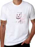 Cute Cat Trio Graphic Tee - Black Cotton T-Shirt