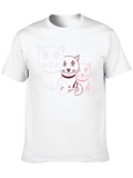 Cute Cat Trio Graphic Tee - Black Cotton T-Shirt