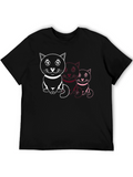 Cute Cat Trio Graphic Tee - Black Cotton T-Shirt