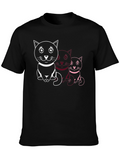 Cute Cat Trio Graphic Tee - Black Cotton T-Shirt