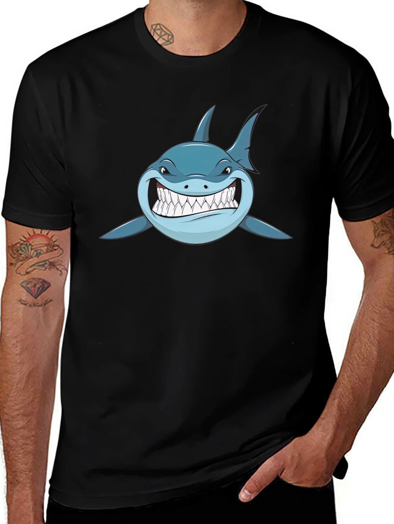 Shark Graphic Print Black T-Shirt for Men