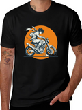 Anime Biker Graphic Tee - Black Cotton T-Shirt