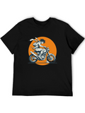 Anime Biker Graphic Tee - Black Cotton T-Shirt