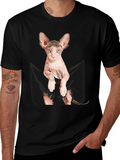 Sphynx Cat Pocket T-Shirt - Quirky Graphic Tee