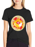 Abstract Lips Graphic Print Black T-Shirt